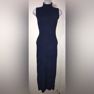 Pretty Garden (Size M) Maxi Knit Dress, Sleeveless Bodycon Pullover, Navy Blue